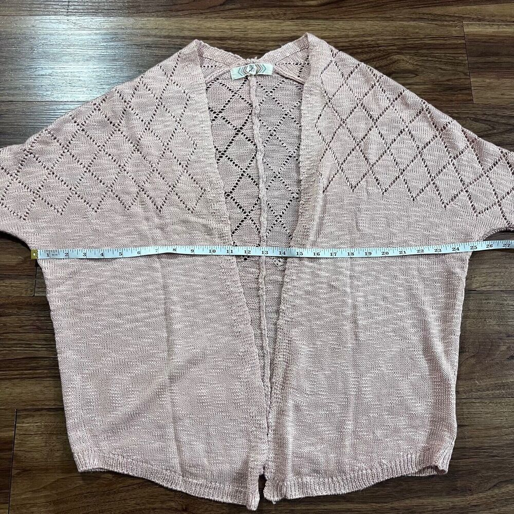Pink Rose Acrylic Open Front Knit Cardigan 3/4 Sleeve Womens LG Pink Lightweight - Picture 2 of 8